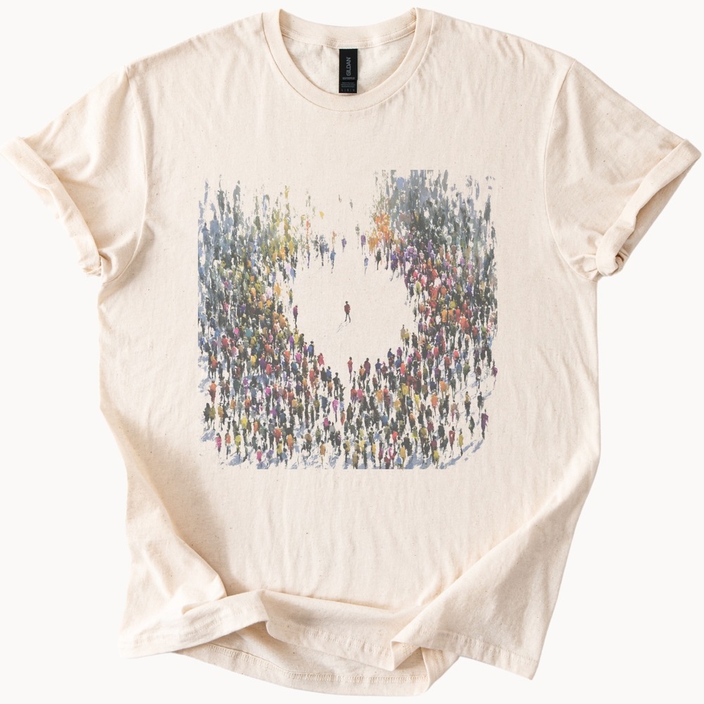 Crowd in Motion Abstract Graphic Tee Contemplative Art Design - Picture 2 of 6